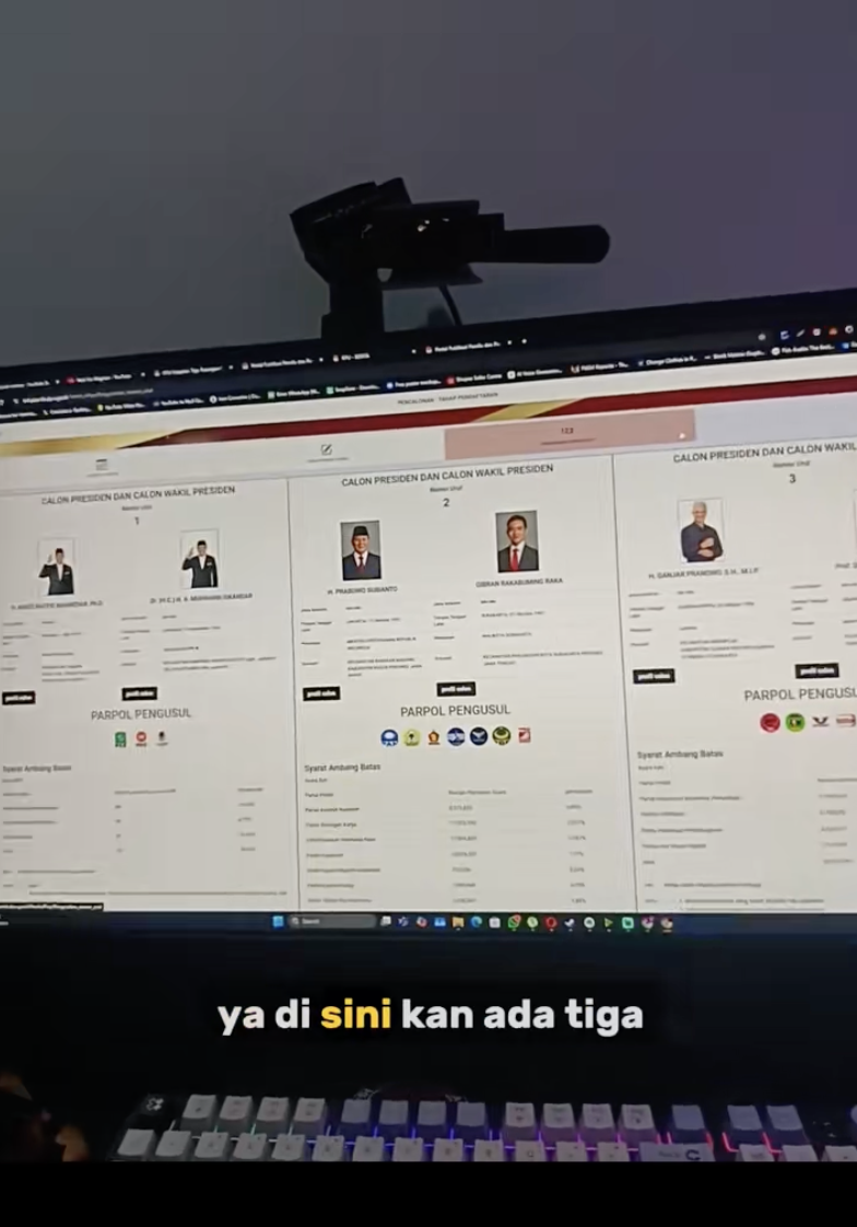 Website KPU yang menampilkan profil cawapres